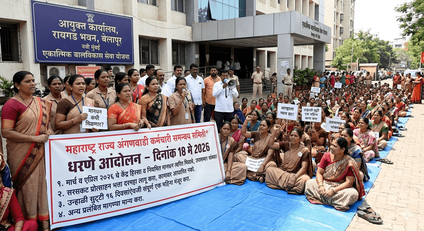 अंगणवाडी कर्मचारी प्रतिनिधिचे दि. 18 मे 2026 रोजी आयुक्त कार्यालय रायगड भवन, बेलापूर नवी मुंबई समोर धरणे आंदोलन